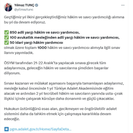 1000 hakim ve savcı yardımcısı alımına ilişkin sınav ilanı yayımlandı