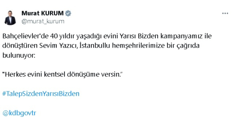 Bakan Kurum'dan 'Yarısı Bizden' paylaşımı