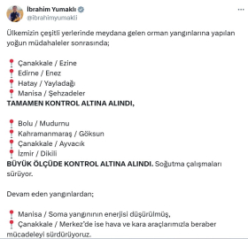 Bakan Yumaklı: 8 yangın kontrol altına alındı