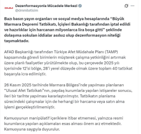 DMM: Ulusal Afet Tatbikatı'nın ileri bir tarihte yapılması kararlaştırıldı