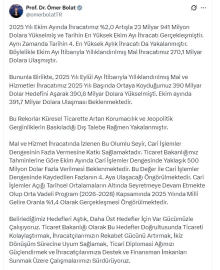 Bakan Bolat: Ekimde cari işlemler dengesinde 500 milyon dolar fazla bekleniyor