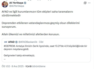 Antalya'da 4.9 büyüklüğünde deprem (2)