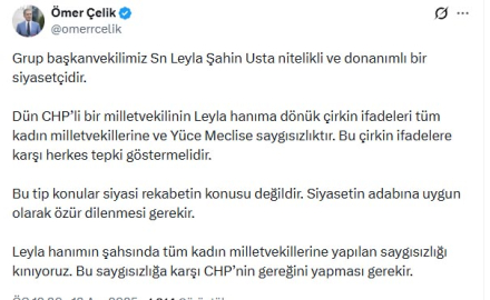 AK Parti'li Çelik'ten 'Leyla Şahin Usta' tepkisi: Tüm kadın milletvekillerine saygısızlık