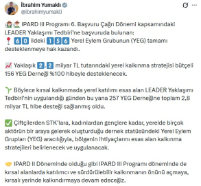 Bakan Yumaklı: 156 Yerel Eylem Grubu'nun tamamı desteklenmeye hak kazandı