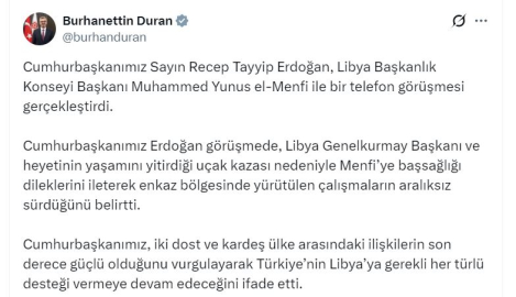 Cumhurbaşkanı Erdoğan, Libya Başkanlık Konseyi Başkanı Menfi ile görüştü