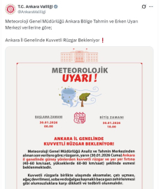 Ankara Valiliği'nden 'fırtına' uyarısı