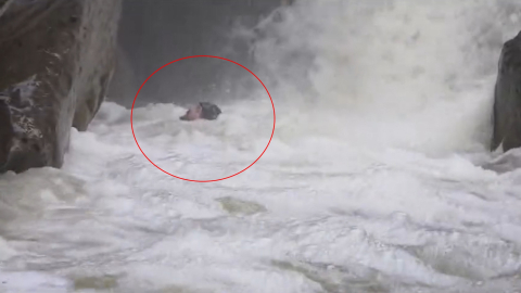 Dağcılar, yağışlar sonrası su seviyesi yükselen dereden geçerken zor anlar yaşadı