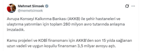 Avrupa Konseyi Kalkınma Bankası ile 280 milyon avroluk anlaşma imzalandı