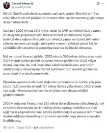 Cevdet Yılmaz: Cari açık, OVP ile uyumlu gerçekleşmiştir