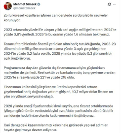 Bakan Şimşek: Cari dengede sürdürülebilir seviyeler korunuyor