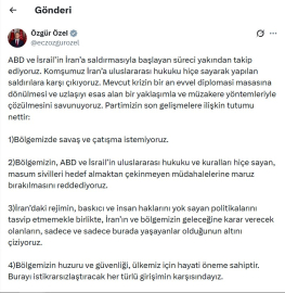 Özgür Özel: Bölgemizde savaş ve çatışma istemiyoruz