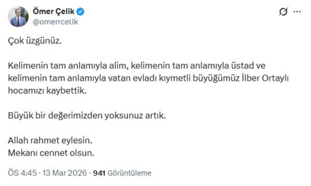 AK Parti Sözcüsü Çelik'ten İlber Ortaylı için taziye mesajı