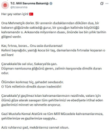 MSB'den 'Çanakkale Zaferi' paylaşımı