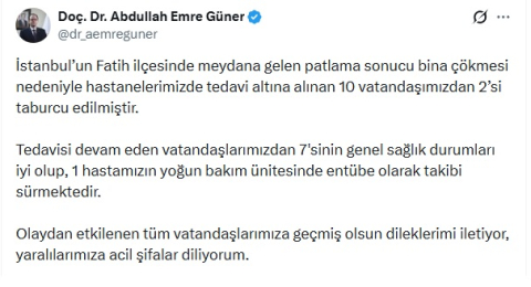 İstanbul-Fatih'te çöken binaların enkazından çıkarılan 2 yaralı taburu edildi