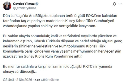 Cevdet Yılmaz: EOKA kalıntılarının saldırısını en sert şekilde kınıyorum