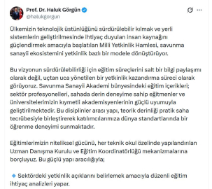 Haluk Görgün'den 'Savunma Sanayii Akademi' paylaşımı