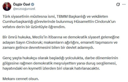 Siyasilerden eski TBMM Başkanı Cindoruk için taziye mesajları