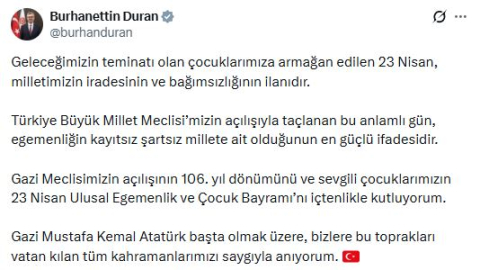İletişim Başkanı Duran'dan '23 Nisan' mesajı