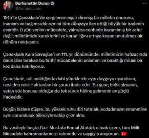 Burhanettin Duran'dan Çanakkale Kara Savaşları'nın 111'inci yıl dönümü mesajı