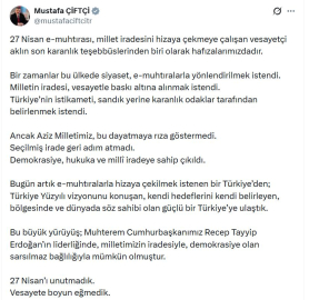 Bakan Çiftçi'den '27 Nisan e-muhtıra' mesajı