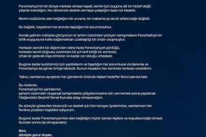 Mehmet Ali Aydınlar, olağanüstü seçimli genel kurulda Fenerbahçe başkanlığına aday olmayacağını açıkladı