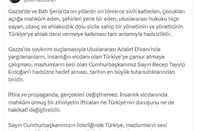 İletişim Başkanı Duran: Gazze'de sivilleri katleden yönetimin Türkiye'ye ahlak dersi vermeye kalkması hadsizliktir