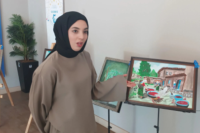 İşitme engelli Emine'den 44 eserlik resim sergisi 