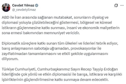 Cevdet Yılmaz: ABD ile İran arasında sağlanan mutabakat, memnuniyet verici