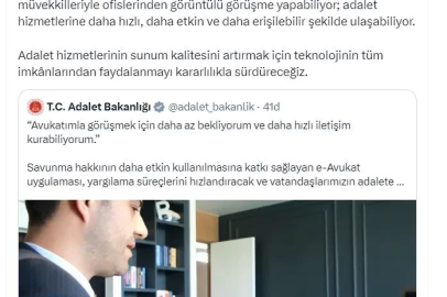Bakan Gürlek: e-Avukat uygulamamızla, savunma hakkının daha etkin kullanılmasına katkı sunuyoruz